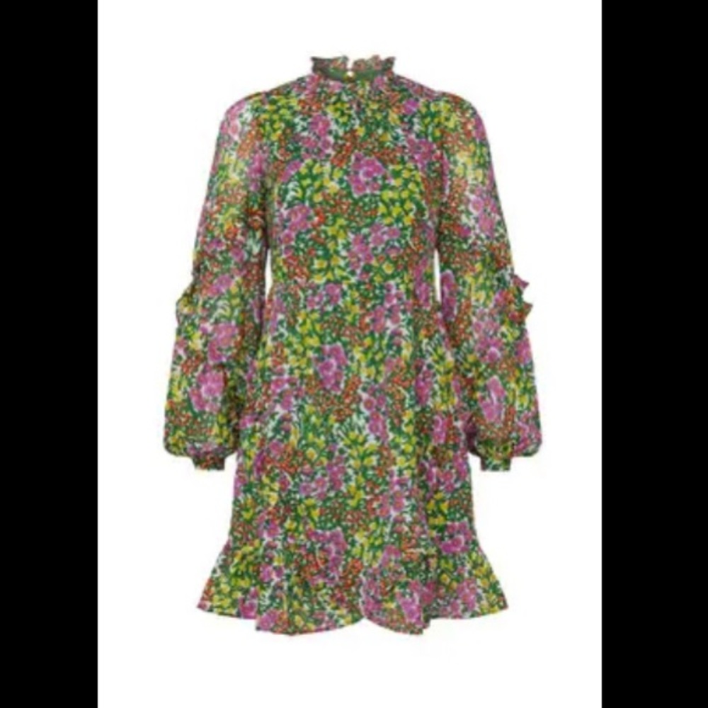 Banjanan Floral Mini Dress in Green, Pink and Yellow